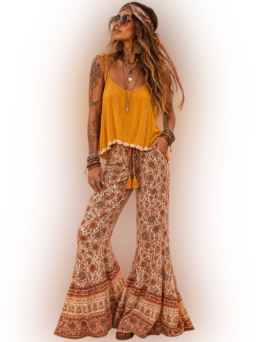 Boho Daisy Crop Tank Top